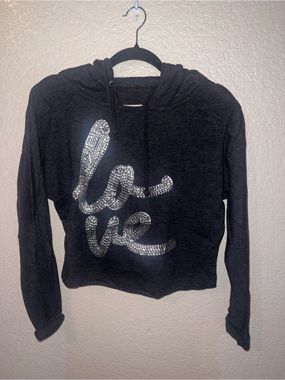 Aeropostale 2012 Dark Charcoal Hoodie with Silver Sequin "love" Script